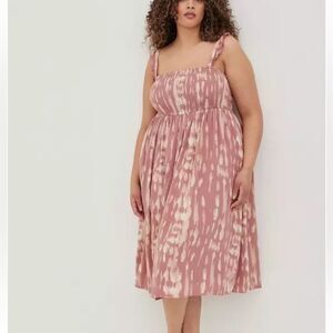 Torrid 4X Midi Challis Smocked Tiered Dress Babydoll Pink Tye Dye Boho